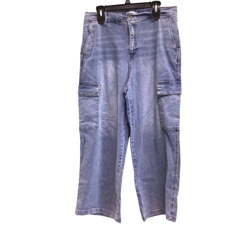 Jessica Simpson Womens Cargo Pocket Wide Leg Jeans Size 14W Light Wash Regular